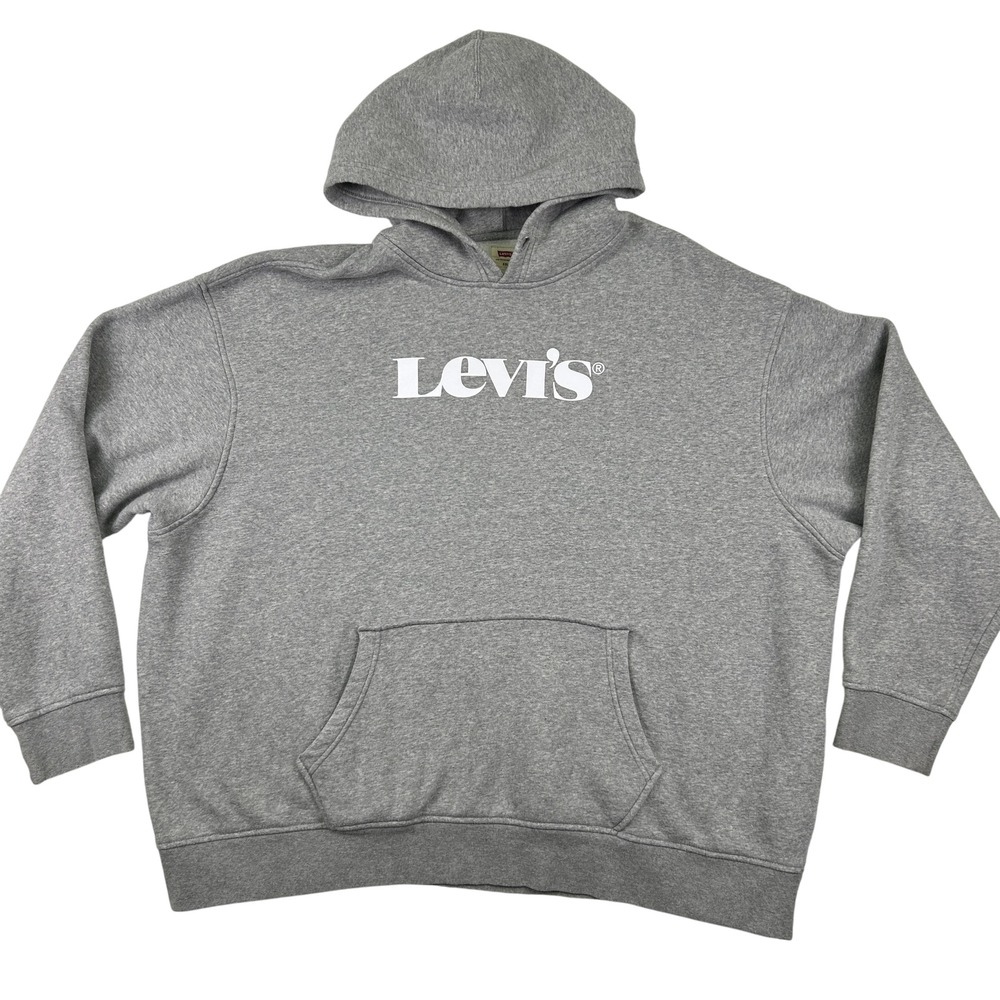 Levi's‎ Hoodie Mens 2XL Gray Relaxed Fit Pullover Sweatshirt Logo Fleece